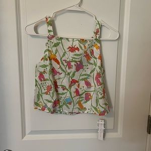 Floral & Bird Print White Spaghetti Strap Tank Top